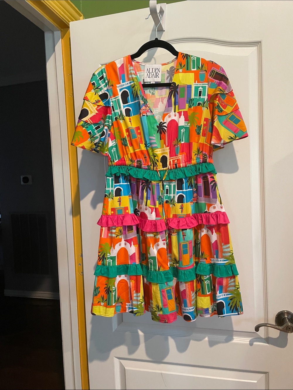 Multicolor Printed Tiered Dress - Vibrant Orange & Pink